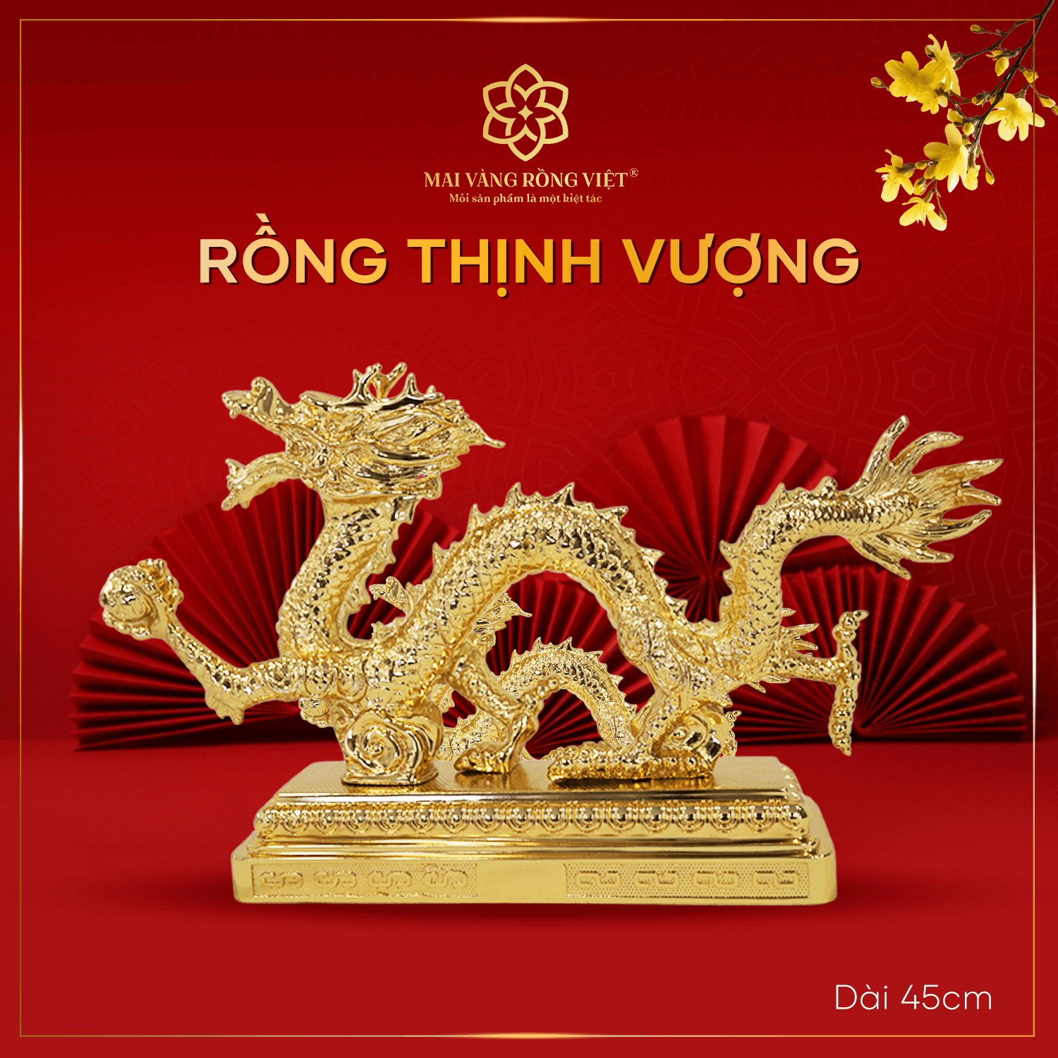 Rồng Thịnh Vượng mạ vàng 24K dài 45cm