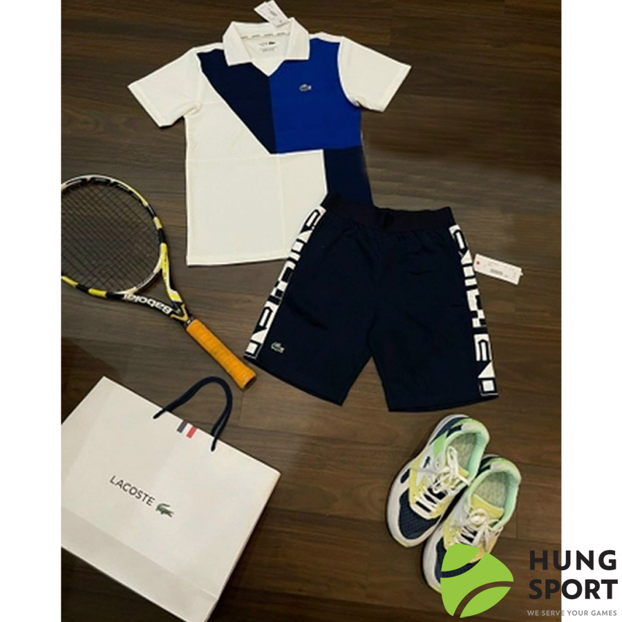 Bộ quần áo thể thao tennis SF Lacoste Polo Trắng/đen