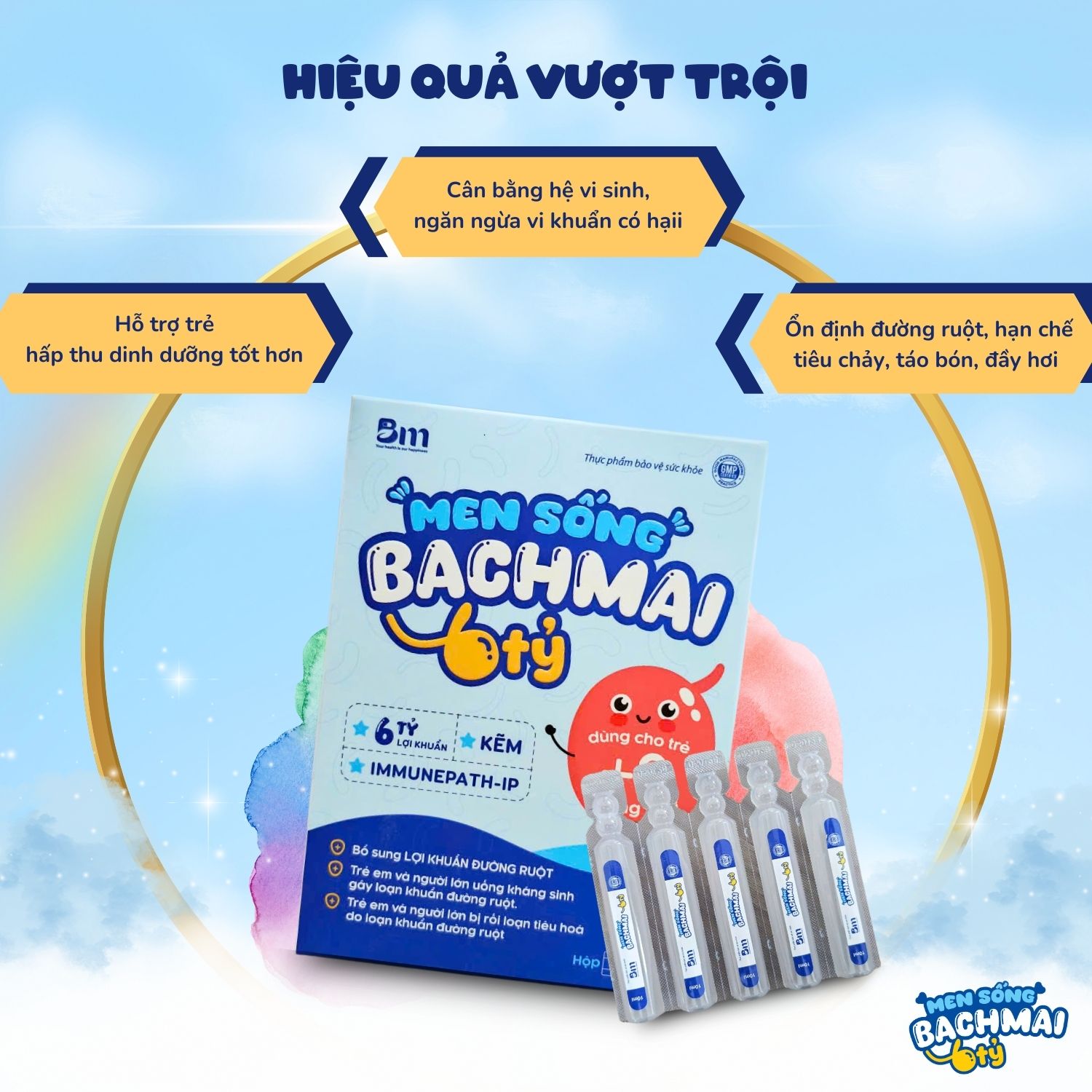 Men sống BACHMAI 6 tỷ chứa Bacillus Clausii, Bacillus subtilis và Bacillus coagulans