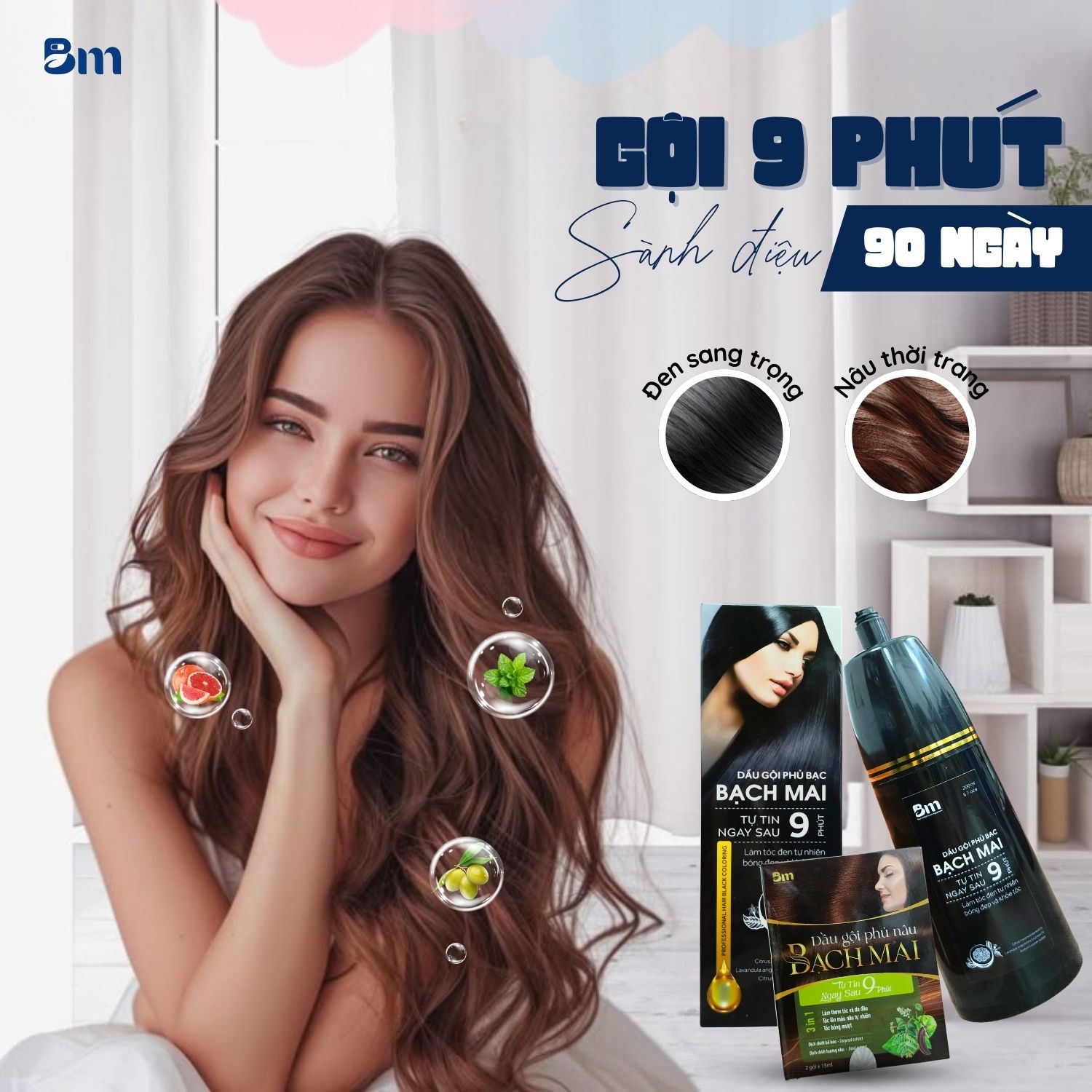 Dầu gội phủ bạc BACHMAI giúp bạn nhanh chóng có được mái tóc đen bóng mượt