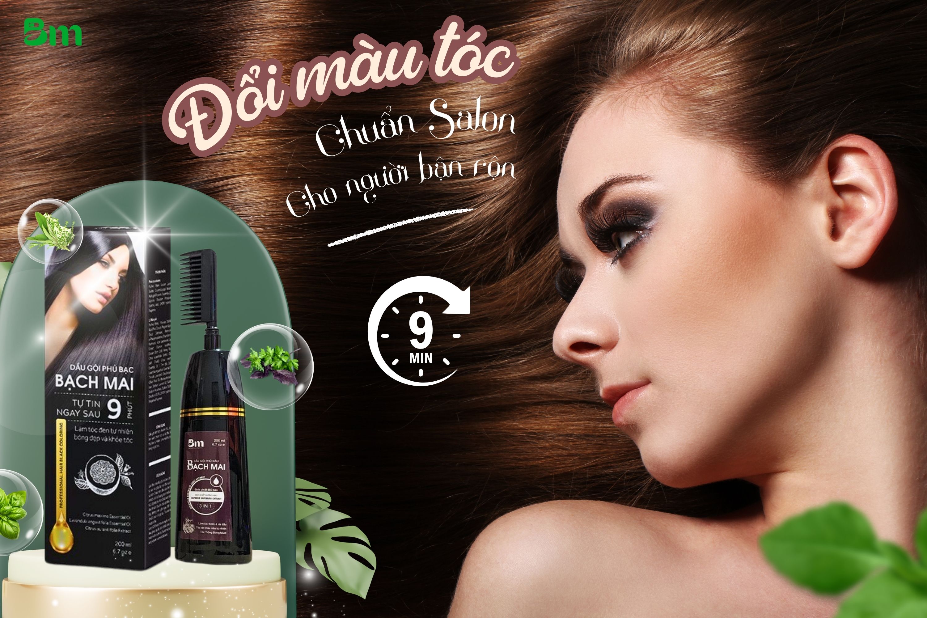 Dầu gội phủ bạc màu nâu BACHMAI thành phần chiết xuất thiên nhiên, dưỡng tóc mềm mượt