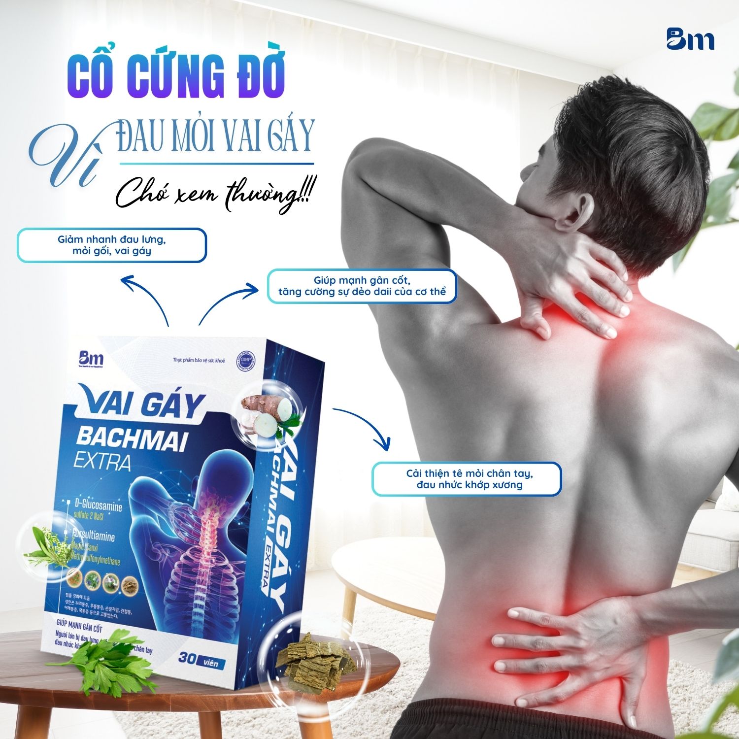Vai gáy BACHMAI Extra cải thiện tình trạng đau lưng mỏi gối tê tay, hỗ trợ mạnh gân cốt và tăng cường sự dẻo dai cho cơ thể