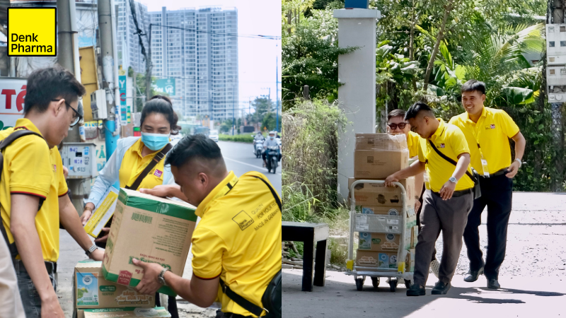 Các anh chị nhân viên Denk Pharma vui vẻ hứng khởi mang quà đến cho Mái Ấm