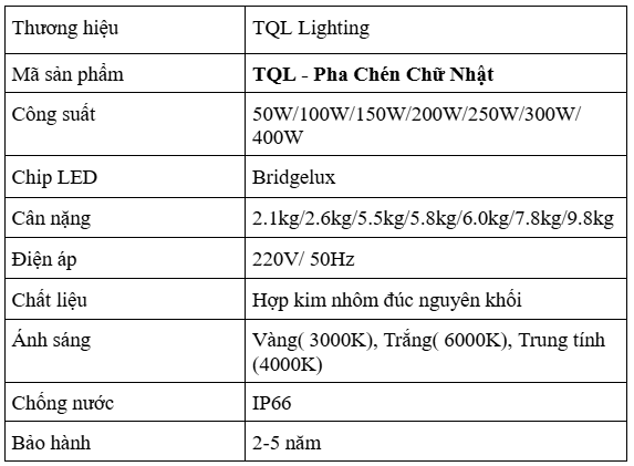 Đèn Pha Chén Chữ Nhật TQL