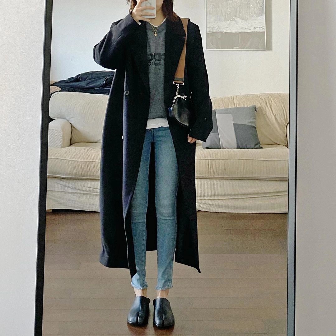 áo dạ dáng dài với skinny jeans