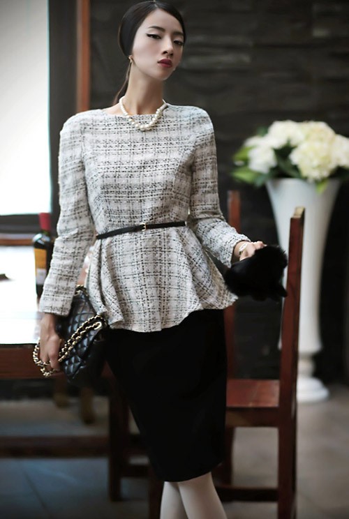 áo peplum với chân váy bút chì