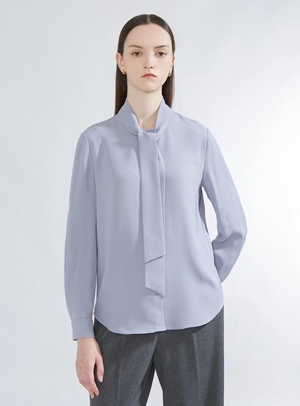 áo sơ mi cổ tròn nơ màu xanh