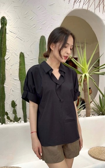 áo sơ mi tay lỡ cổ cách điệu