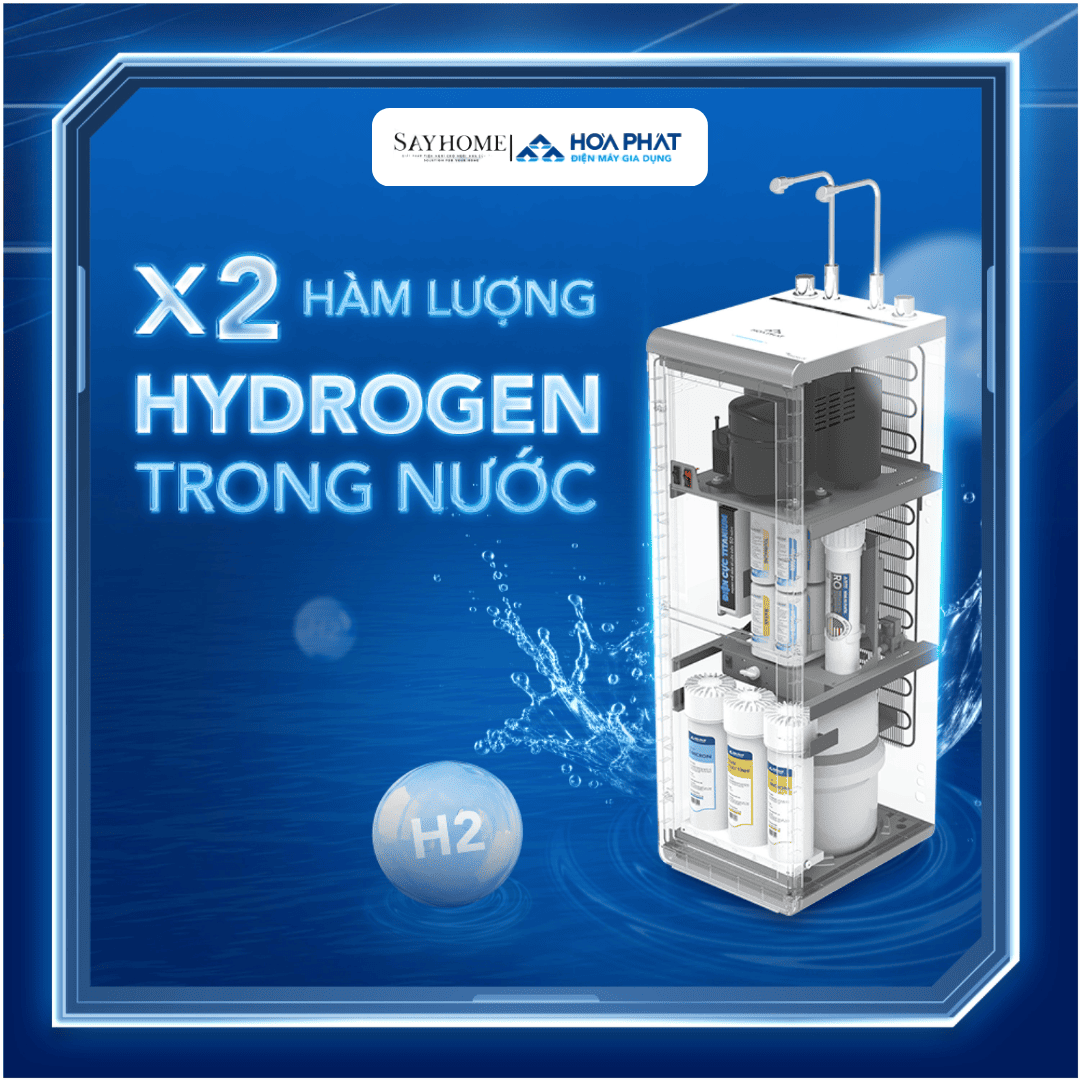 MÁY LỌC NƯỚC 12 LÕI LỌC HÒA PHÁT HYDROGEN ION KIỀM RO NÓNG LẠNH HYPERS HPA885 SAYHOME