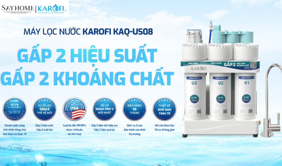Máy lọc nước để gầm với 10 lõi lọc RO Karofi KAQ-US08 tại thành phố Hồ Chí Minh
