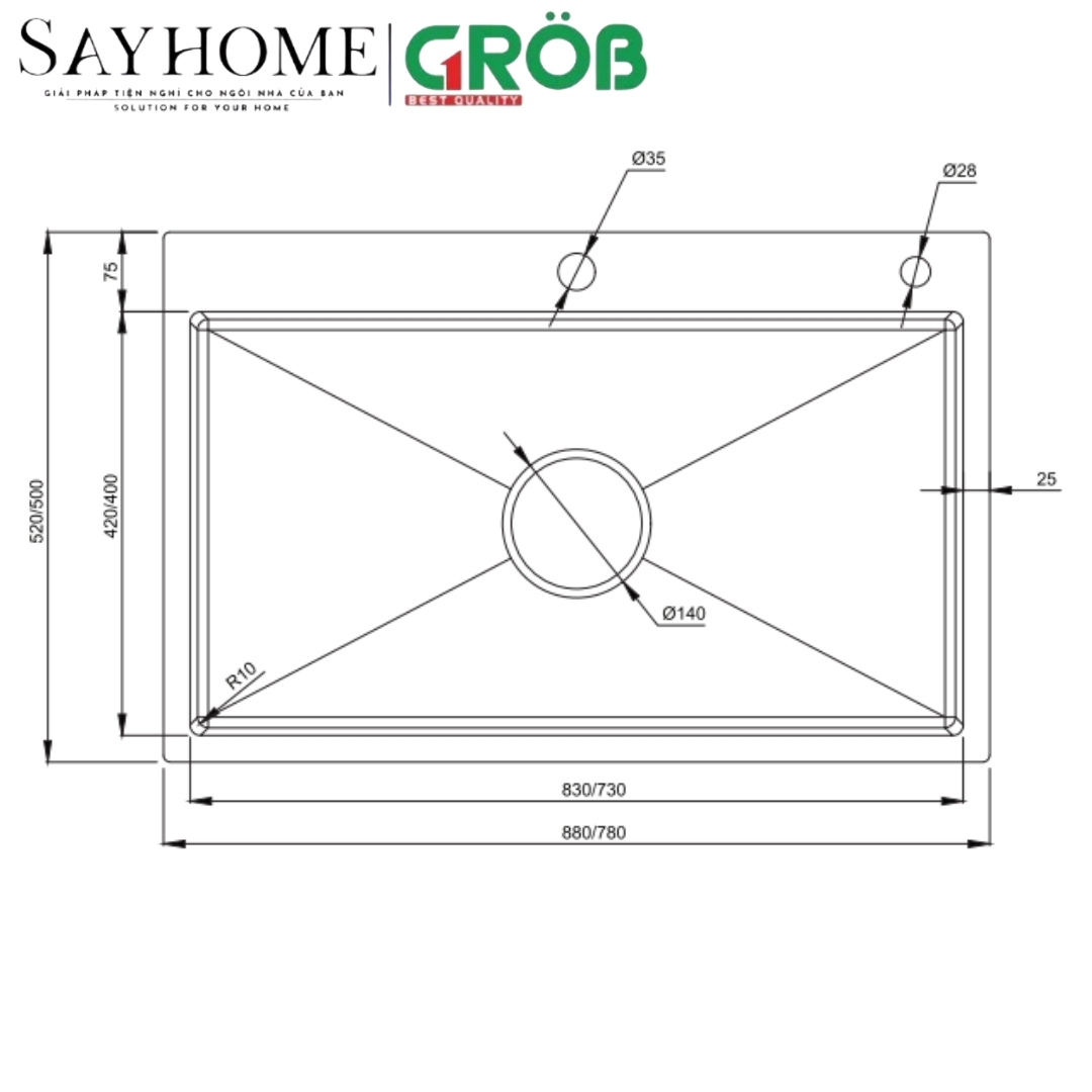 Chậu rửa bát 1 hố GROB DECOR-8852/7850 tại thành phố Hồ Chí Minh