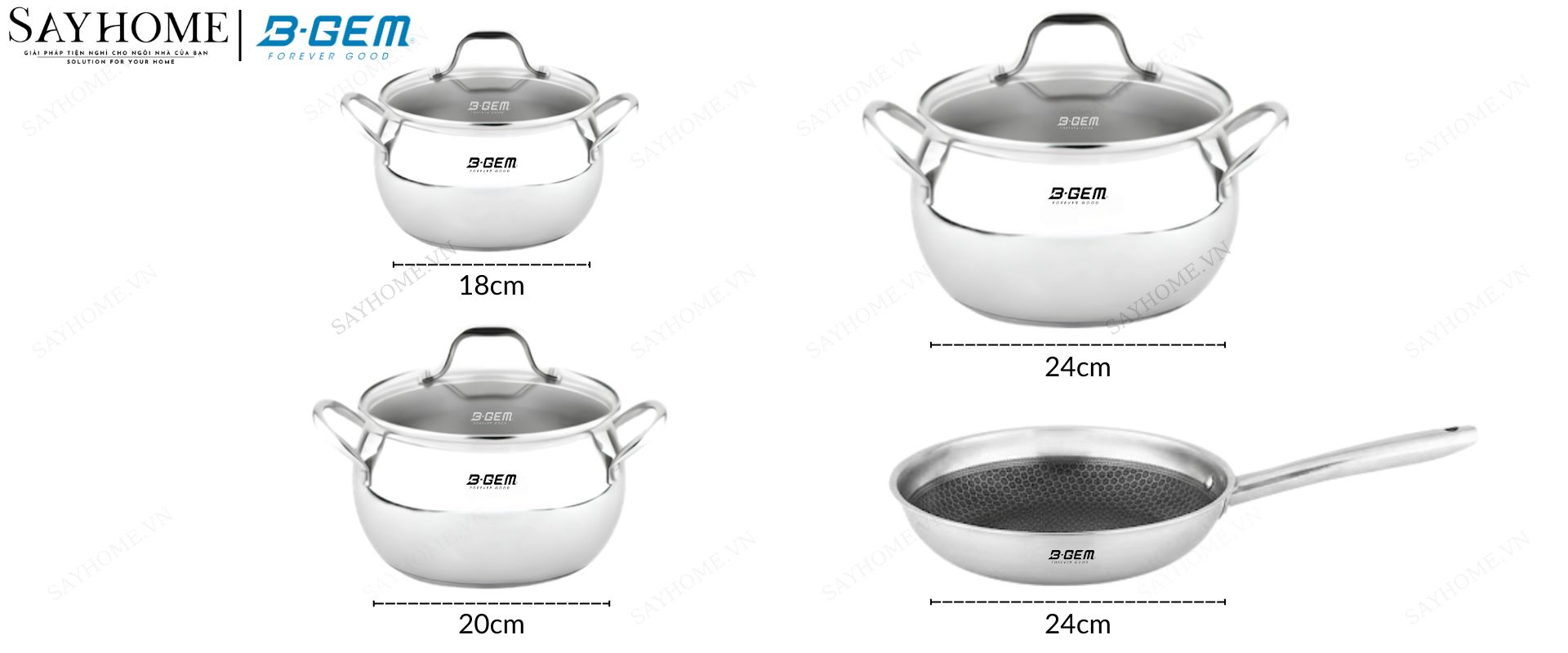 Bộ nồi bầu B- GEM BELLY BG-988 ARIC inox 304 cao cấp kèm chảo chống dính kim cương tại Thành phố Hồ Chí Minh