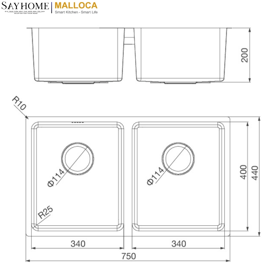 Chậu rửa chén inox 2 ngăn Malloca MS 6075 tại thành phố Hồ Chí Minh