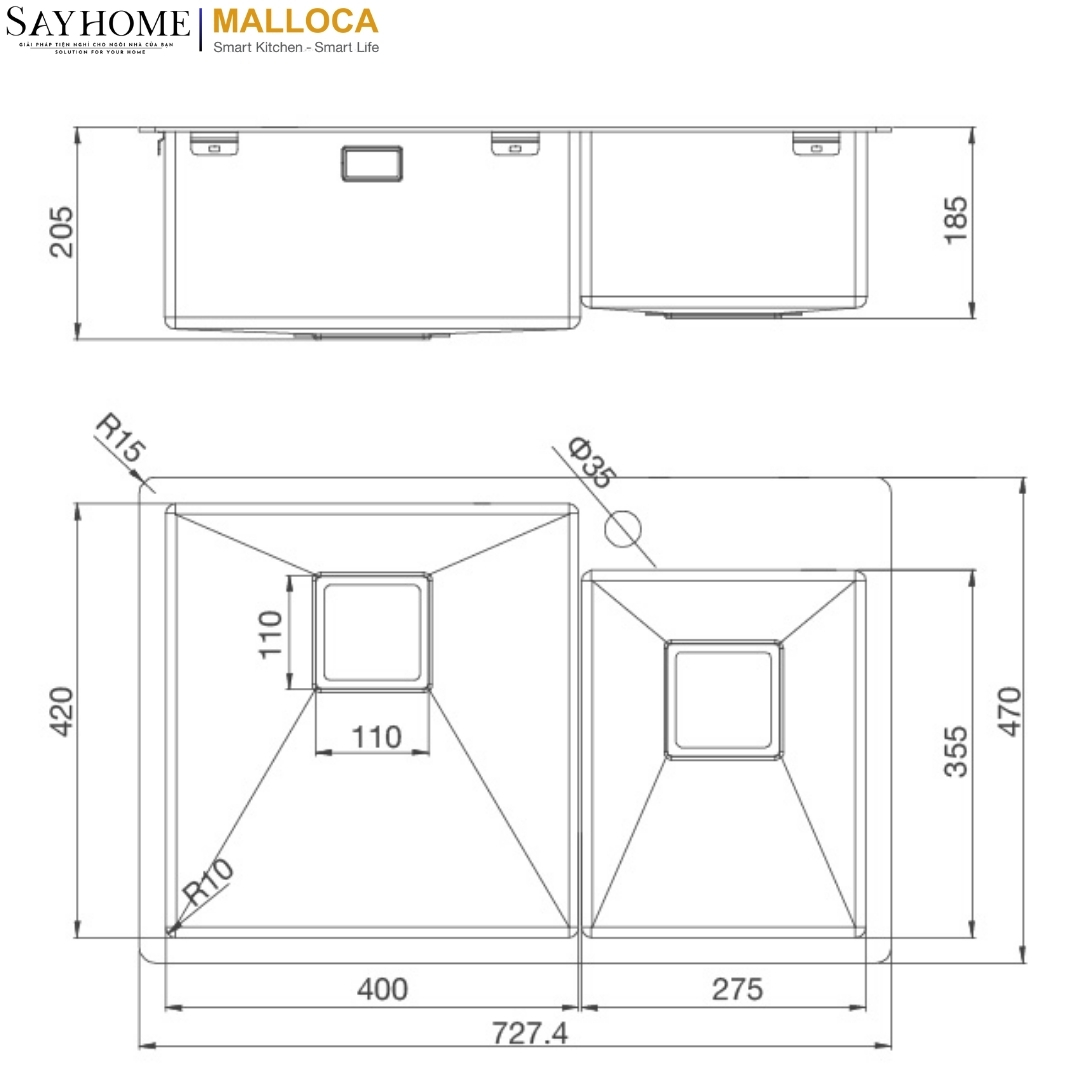 Chậu rửa chén inox Malloca MS 620T tại thành phố Hồ Chí Minh