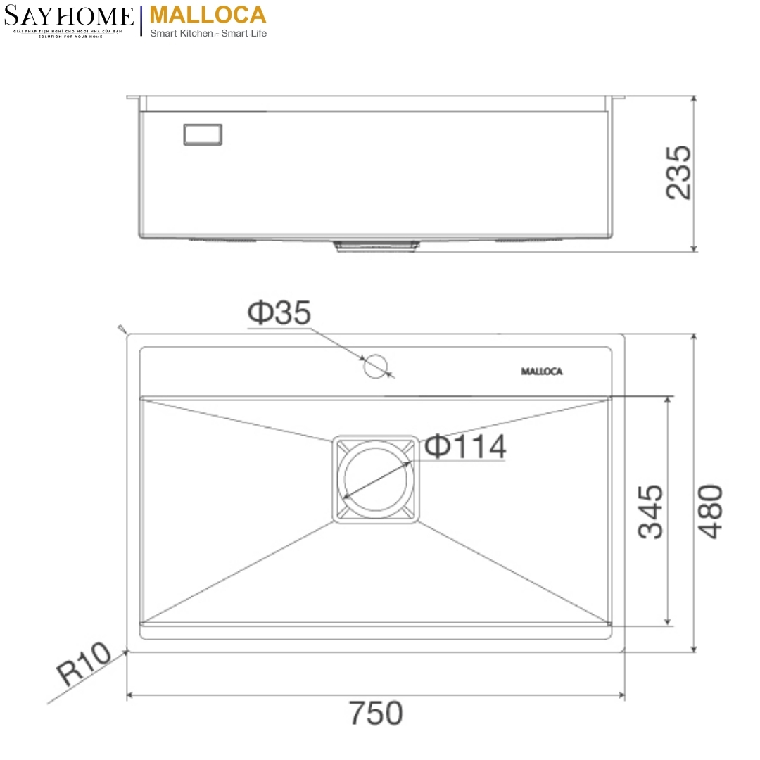 Chậu rửa chén inox Malloca MS 6303 WST tại thành phố Hồ Chí Minh