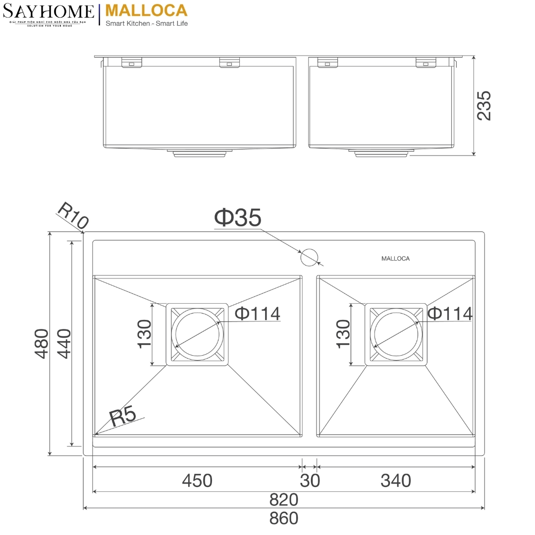 Chậu rửa chén inox Malloca MS 6303 ST tại thành phố Hồ Chí Minh