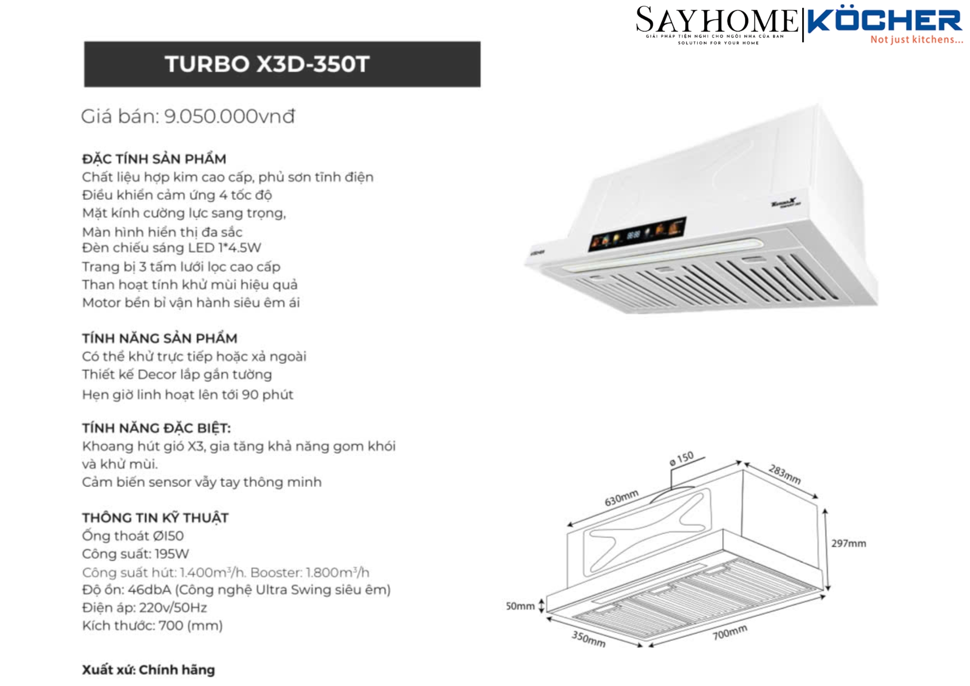 Máy hút mùi Kocher Turbo Smart 3D X3D-350T tại thành phố Hồ Chí Minh