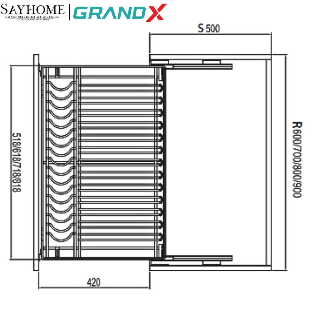 GIÁ BÁT ĐĨA NAN OVAL INOX SUS304 GRANDX XD.60M, XD.70M, XD.80M, XD.90M-SAYHOME