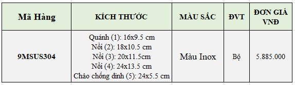 Bộ nồi inox GROB 9MSUS304 tại thành phố Hồ Chí Minh
