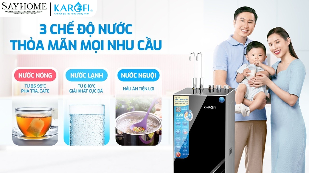 MÁY LỌC NƯỚC NÓNG LẠNH 12 LÕI LỌC KAROFI KAD-X59-sayhome