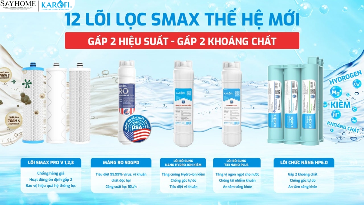 MÁY LỌC NƯỚC NÓNG LẠNH 12 LÕI LỌC KAROFI KAD-L82-sayhome