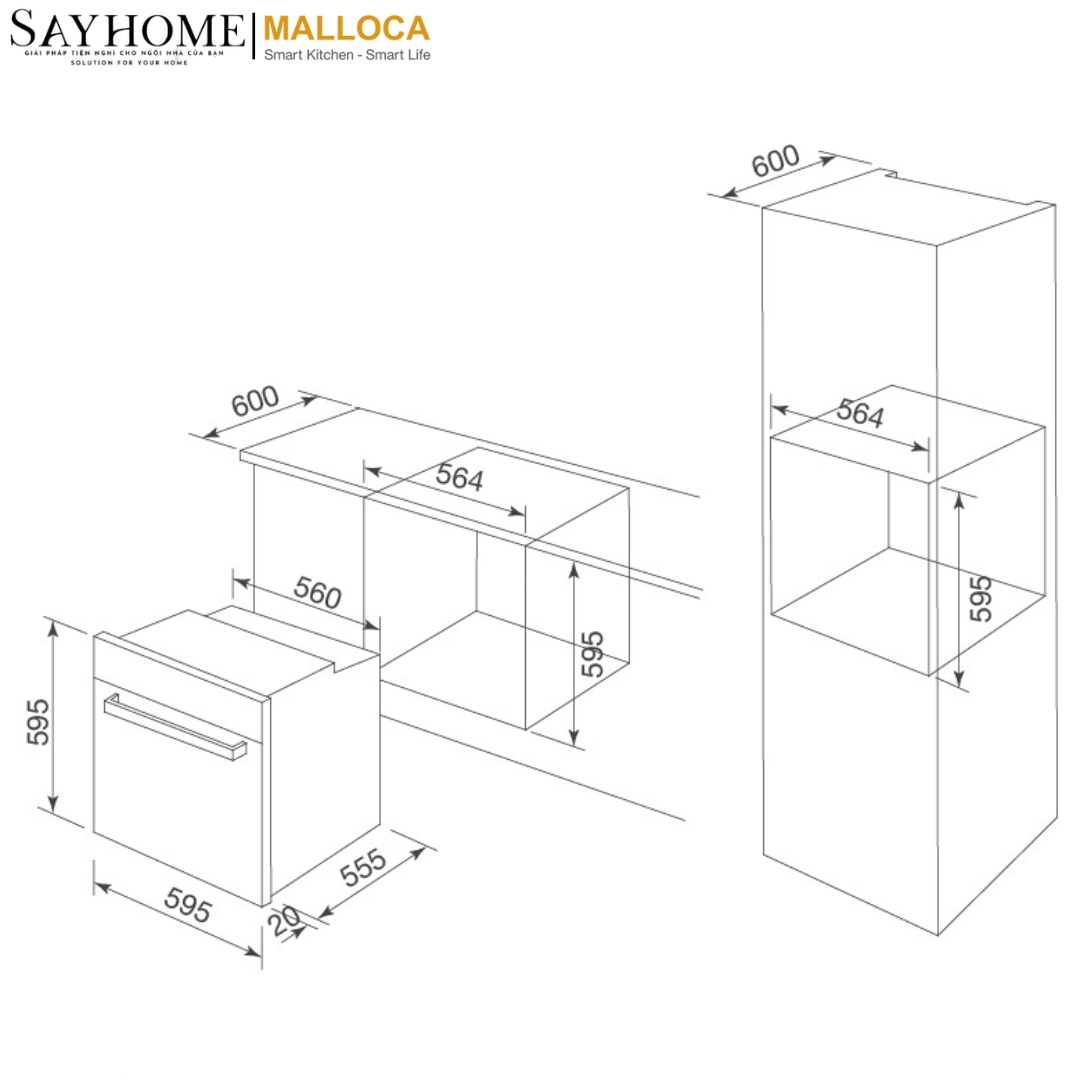 Lò nướng điện âm tủ dung tích 65 Lít Malloca MOV-659 PGR tại thành phố Hồ Chí Minh