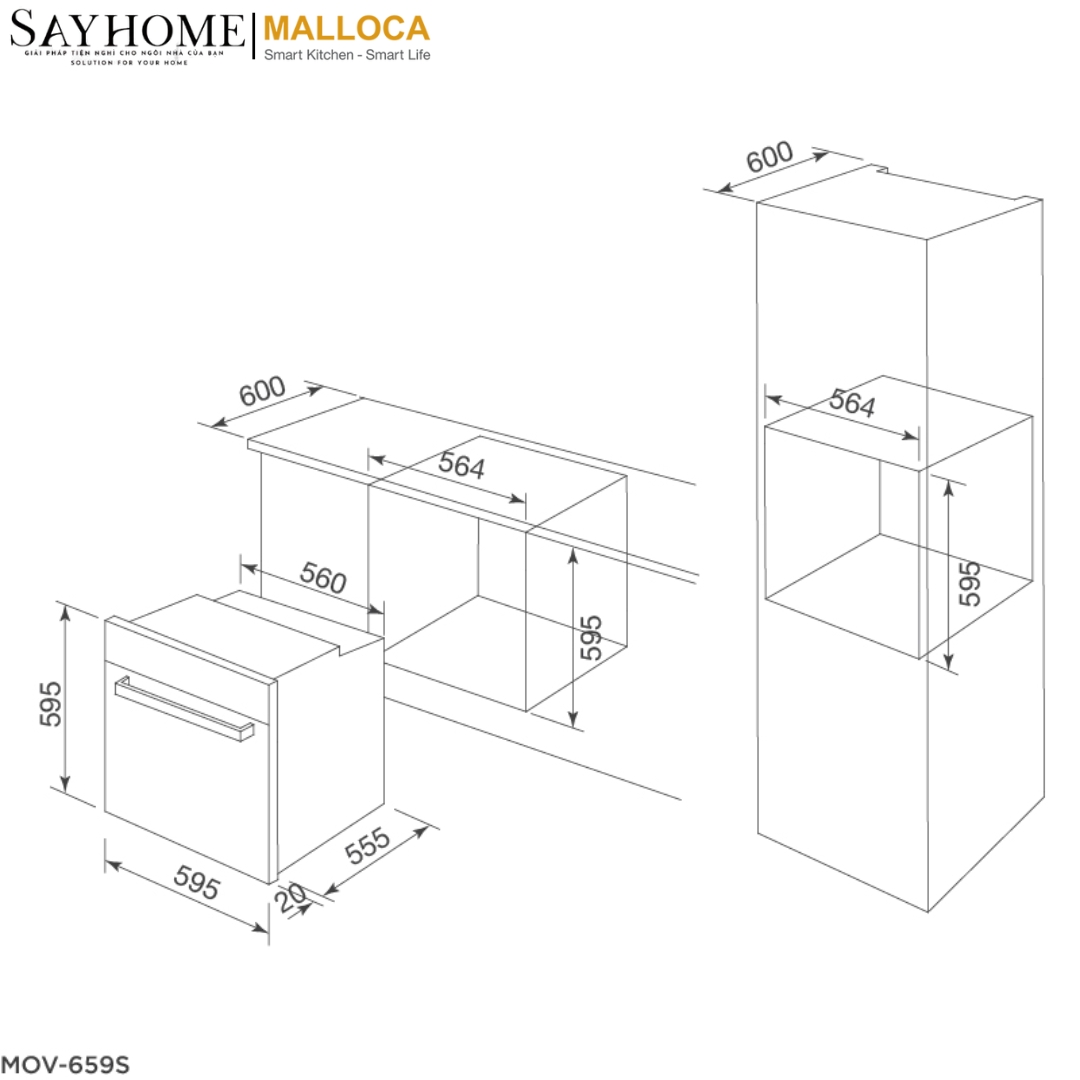 Lò nướng điện âm tủ 70 Lít Malloca MOV-659S tại thành phố Hồ Chí Minh