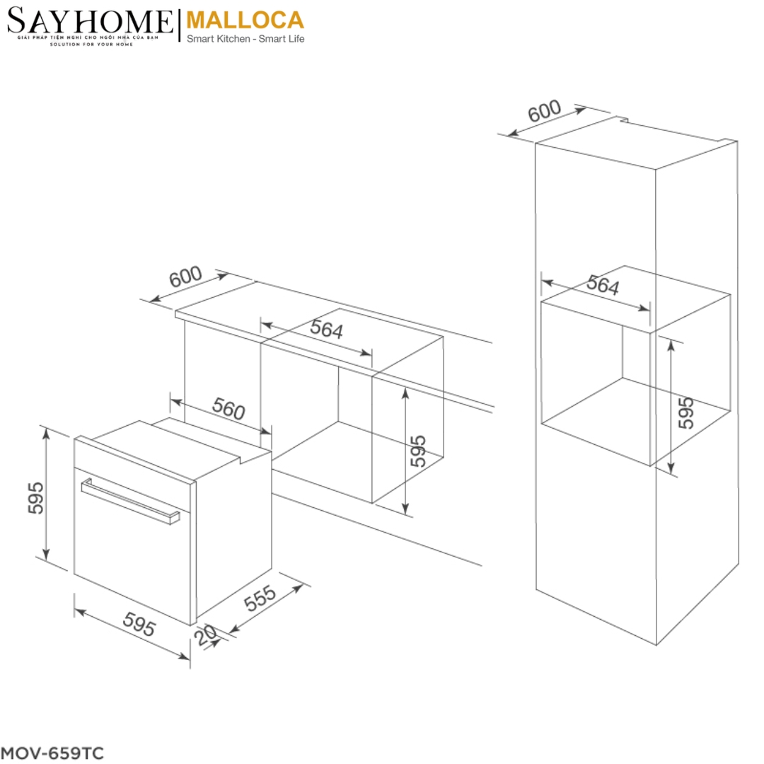 Lò nướng điện âm tủ 70 Lít Malloca MOV-659TC tại thành phố Hồ Chí Minh