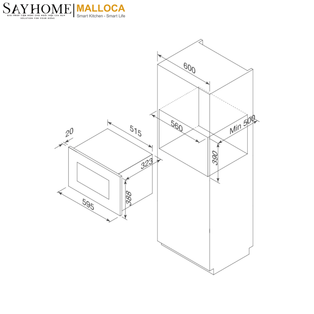Lò vi sóng âm tủ 20 lít Malloca MW-820B tại thành phố Hồ Chí Minh