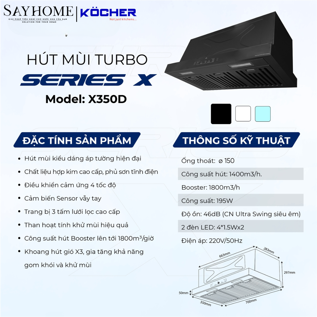 Máy hút mùi âm tủ Kocher Turbo X-350D tại thành phố Hồ Chí Minh