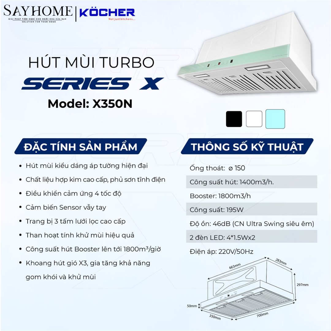 Máy hút mùi âm tủ Kocher Turbo X-350N tại thành phố Hồ Chí Minh