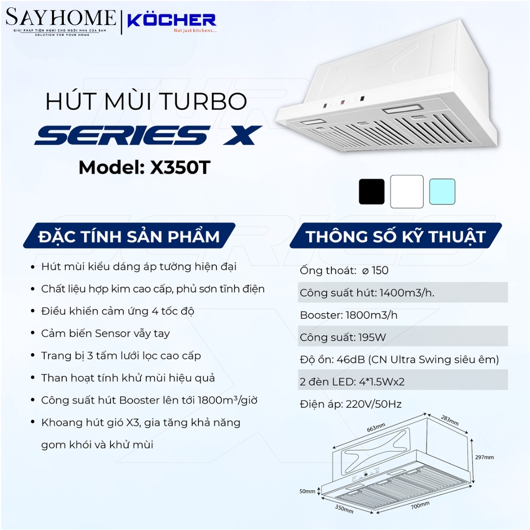 Máy hút mùi âm tủ Kocher Turbo X-350T tại thành phố Hồ Chí Minh