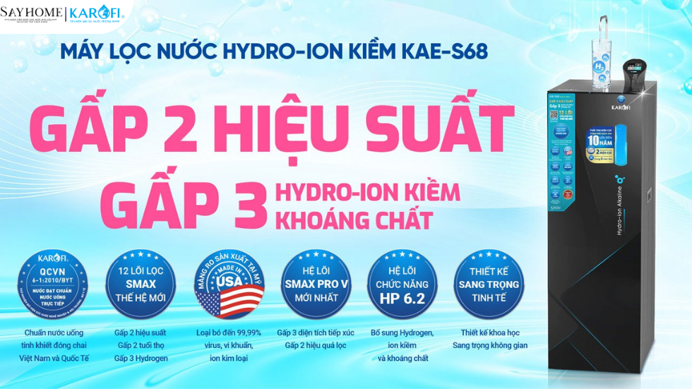 Máy lọc nước nóng lạnh Hydro-ion kiềm Karofi 12 lõi lọc KAE-S68 tại thành phố Hồ Chí Minh