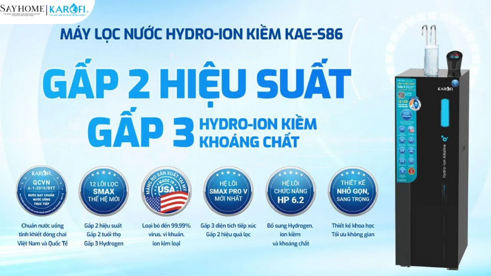 Máy lọc nước nóng lạnh ion kiềm KAROFI 12 lõi lọc KAE-S86 tại thánh phố Hồ Chí Minh