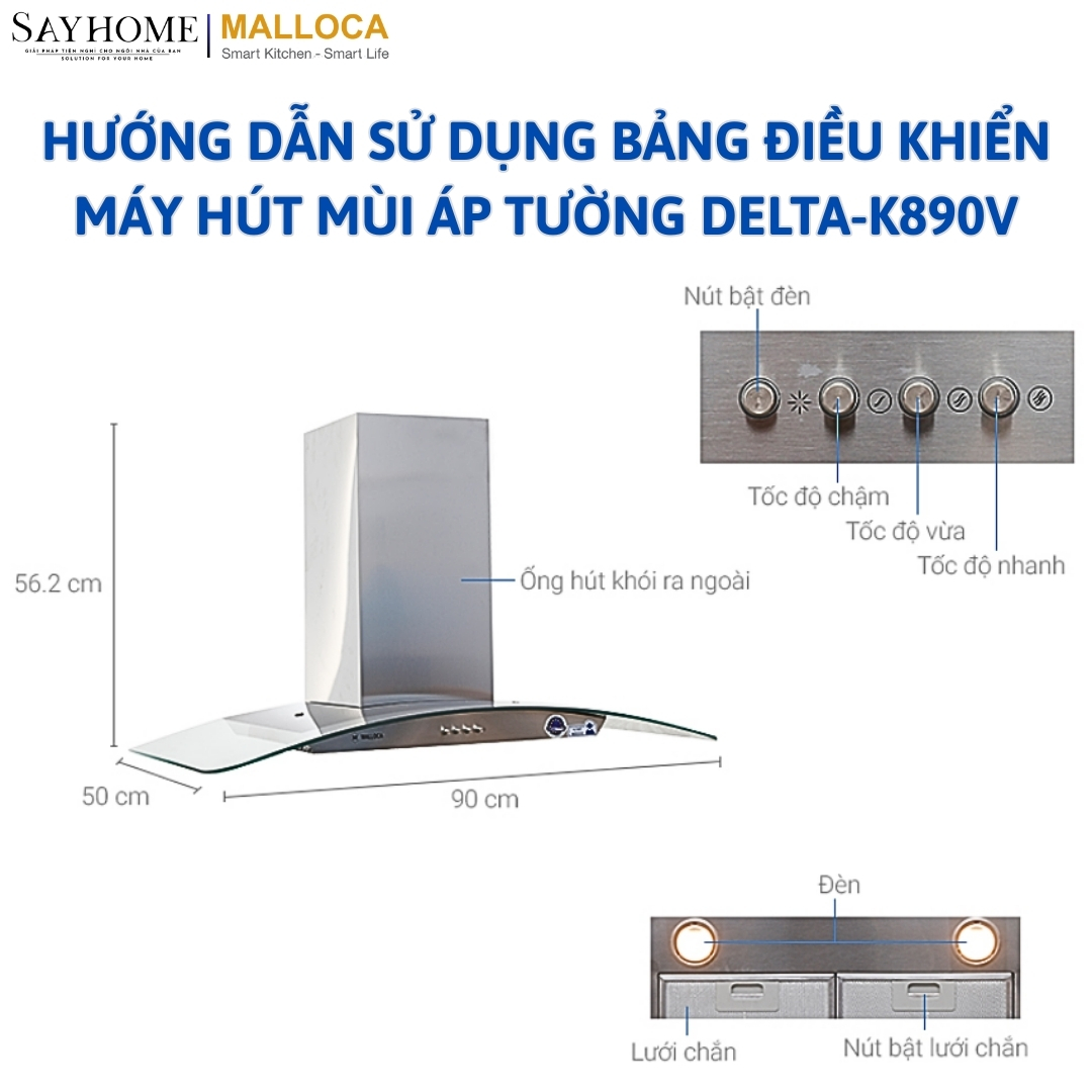 Máy hút mùi kính cong Malloca RANGE HOOD DELTA-K890V tại thành phố Hồ Chí Minh
