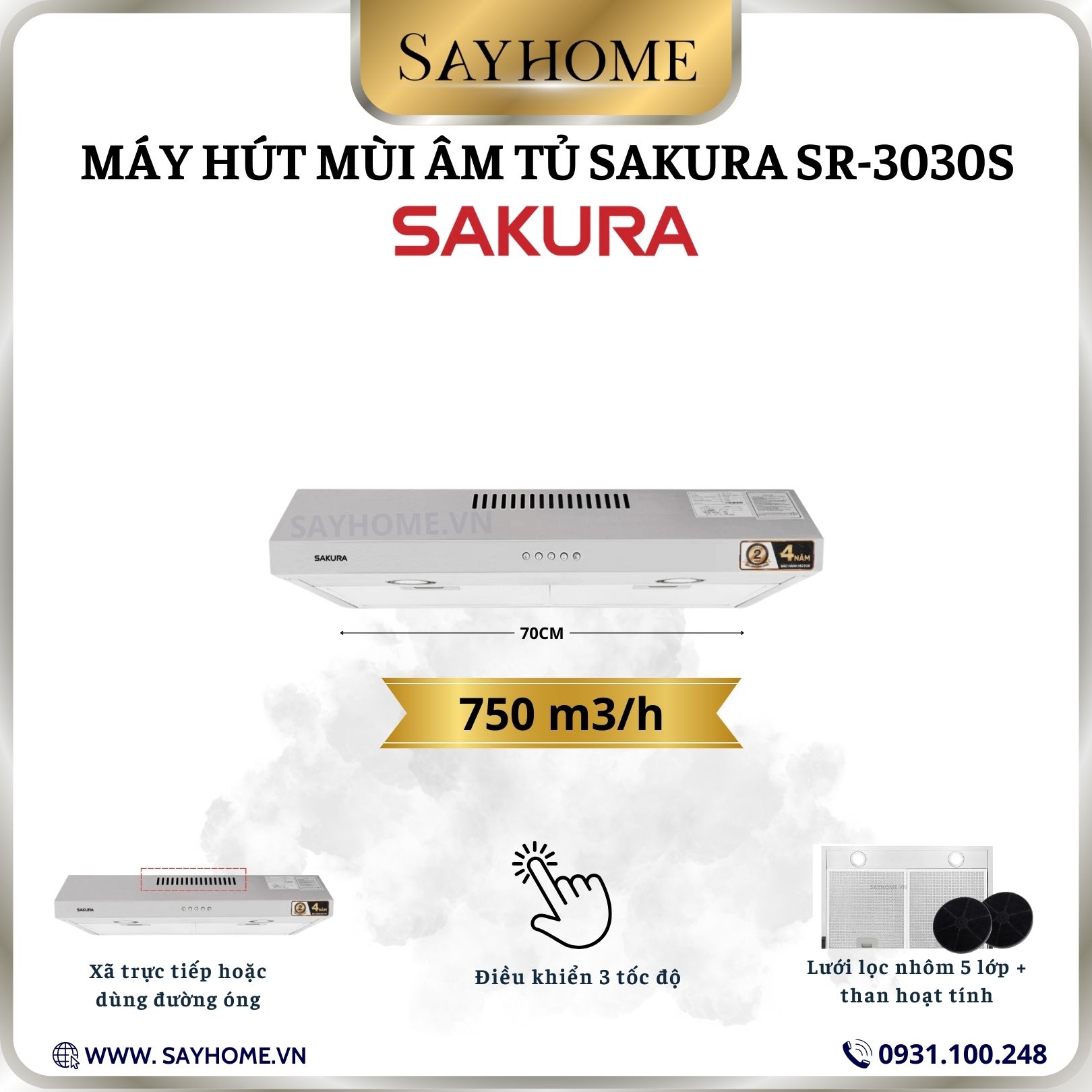 Máy hút mùi âm tủ SAKURA SR-3030S tại thành phố Hồ Chí Minh