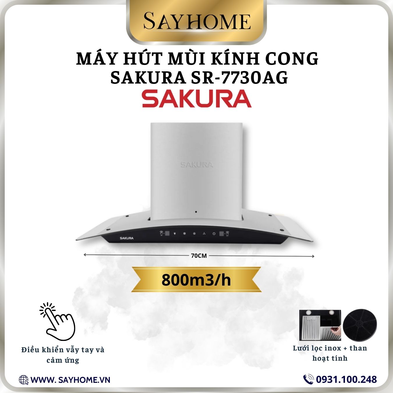 Máy hút mùi kính cong SAKURA SR-7730AG tại thành phố Hồ Chí Minh