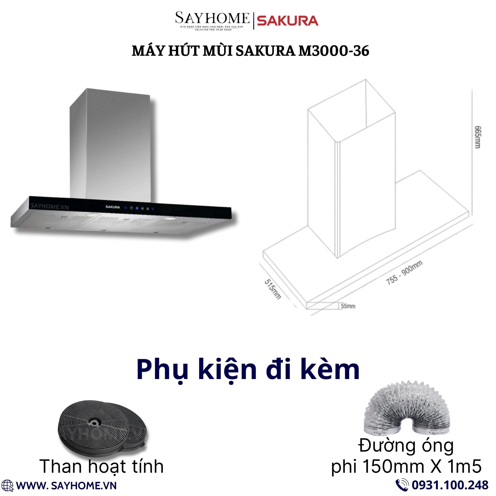 Máy hút mùi SAKURA M3000-36 tại SAYHOME
