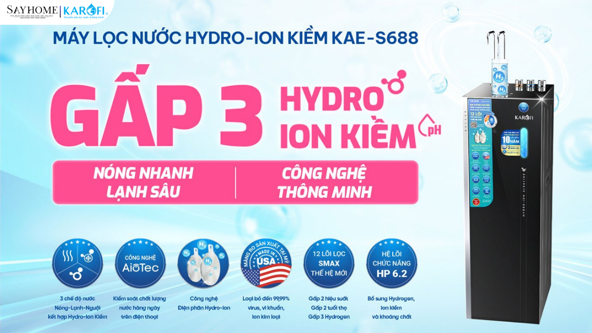 Máy lọc nước Hydro-ion kiềm nóng lạnh Karofi 12 lõi lọc KAE-S688 tại thành phố Hồ Chí Minh