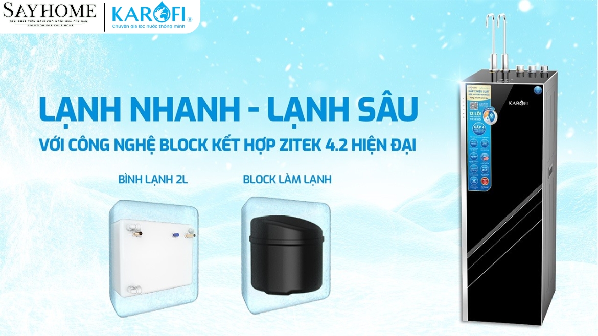 MÁY LỌC NƯỚC NÓNG LẠNH 12 LÕI LỌC KAROFI KAD-X69-sayhome