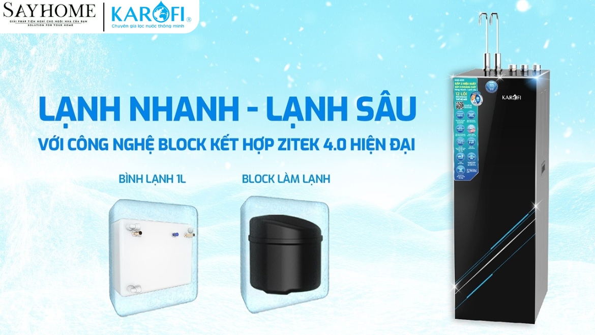 MÁY LỌC NƯỚC NÓNG LẠNH 12 LÕI LỌC KAROFI KAD-L82-sayhome
