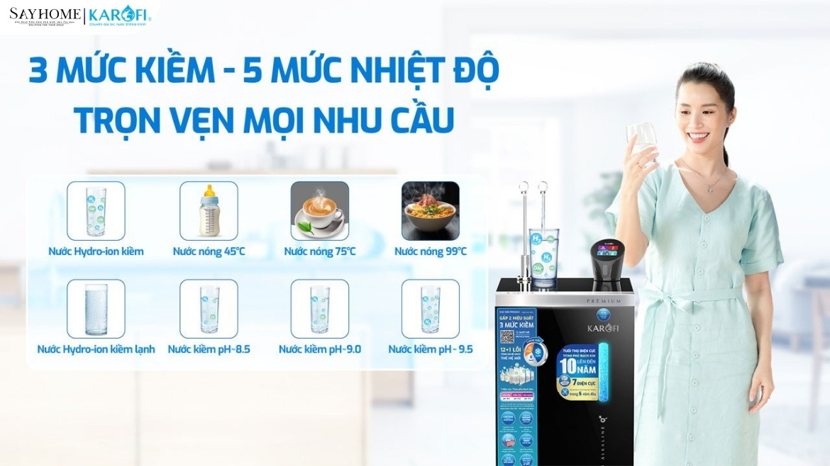 Máy lọc nước nóng lạnh Hydro-ion kiềm 13 lõi lọc Karofi KAE-S88 PROMAX tại thành phố Hò Chí Minh