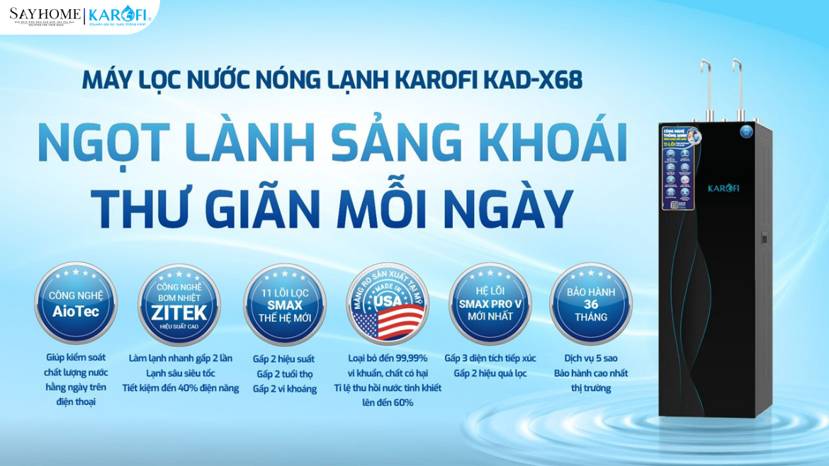 Máy lọc nước nóng lạnh Karofi 11 lõi lọc KAD-X68 tại thành phố Hồ Chí Minh