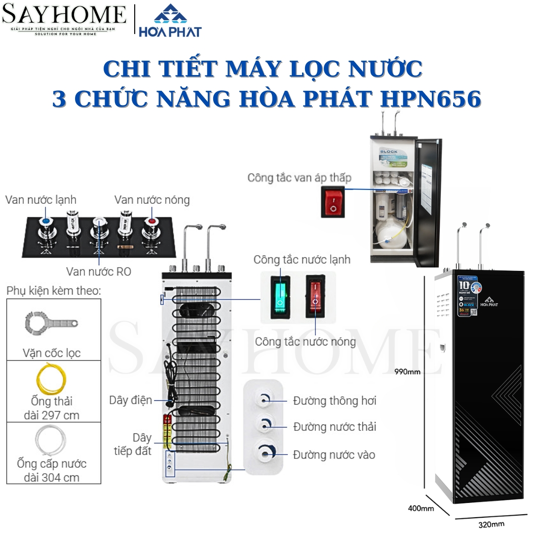 MÁY LỌC NƯỚC RO NÓNG NGUỘI LẠNH HOÀ PHÁT HPN656 SAYHOME