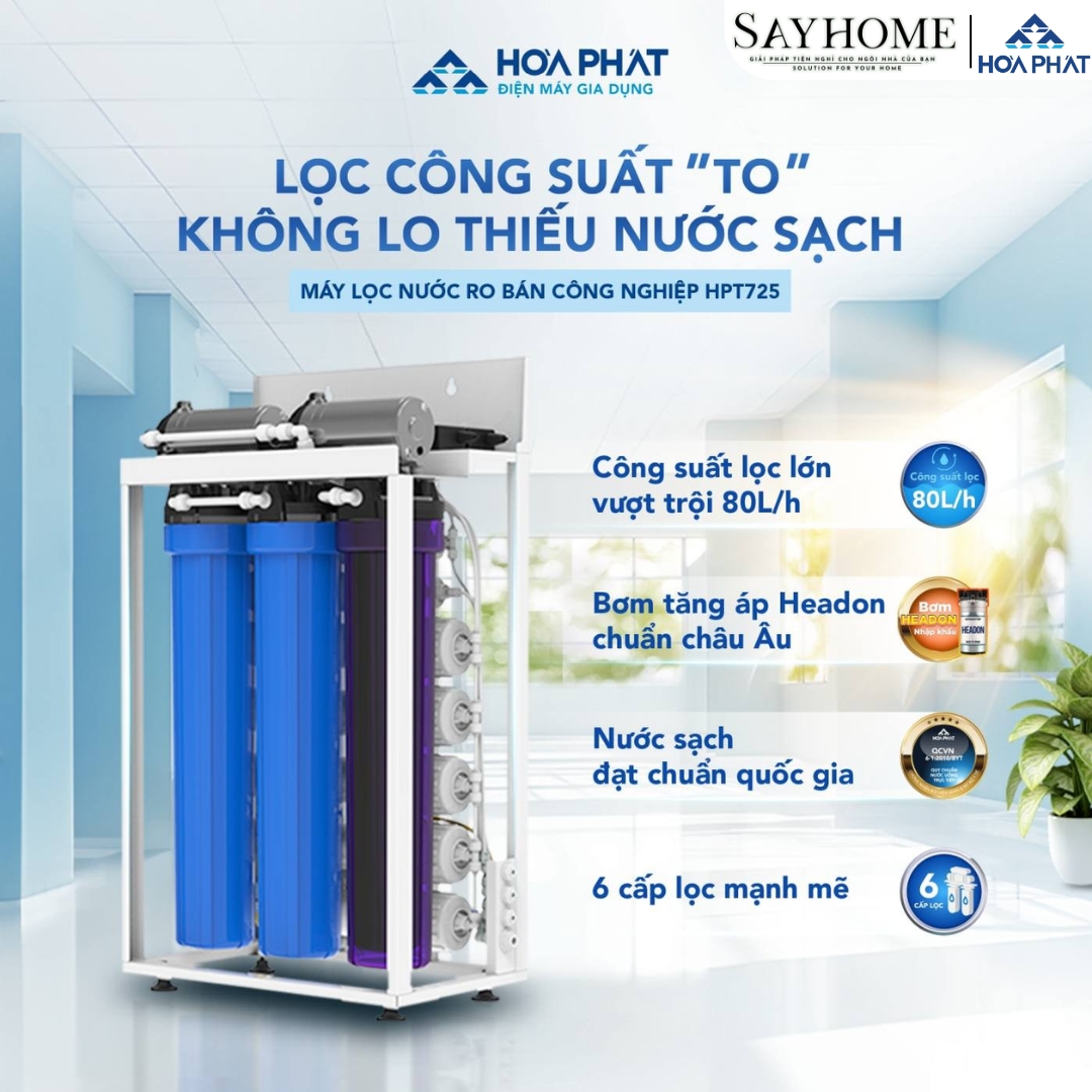 MÁY LỌC NƯỚC VỚI 10 LÕI LỌC RO HÒA PHÁT BÁN CÔNG NGHIỆP HPT725 sayhome
