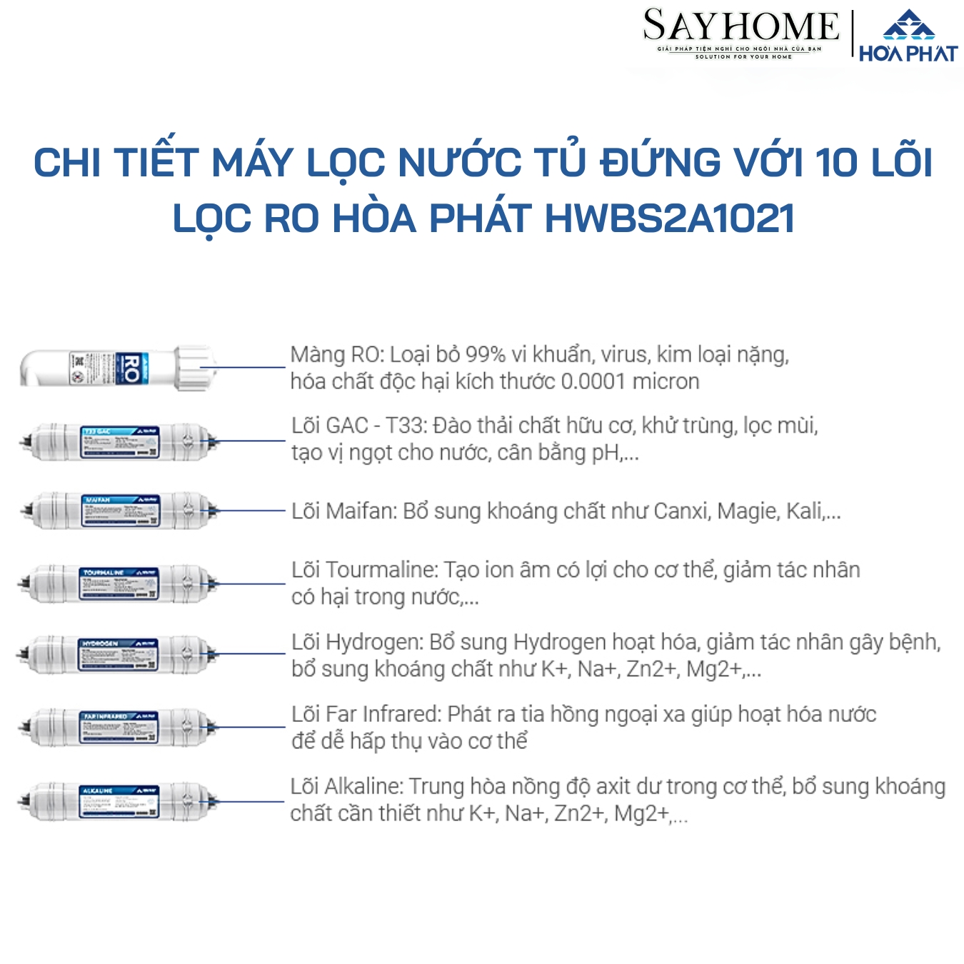 MÁY LỌC NƯỚC TỦ ĐỨNG VỚI 10 LÕI LỌC RO HÒA PHÁT HWBS2A1021 sayhome