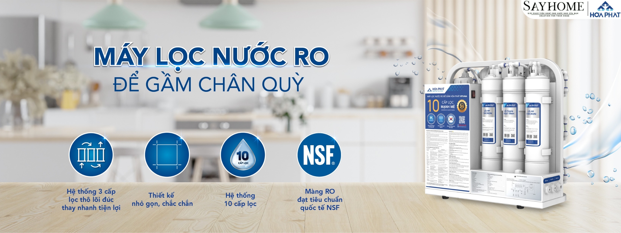MÁY LỌC NƯỚC RO ĐỂ GẦM HÒA PHÁT VỚI 10 LÕI LỌC HPU466 SAYHOME