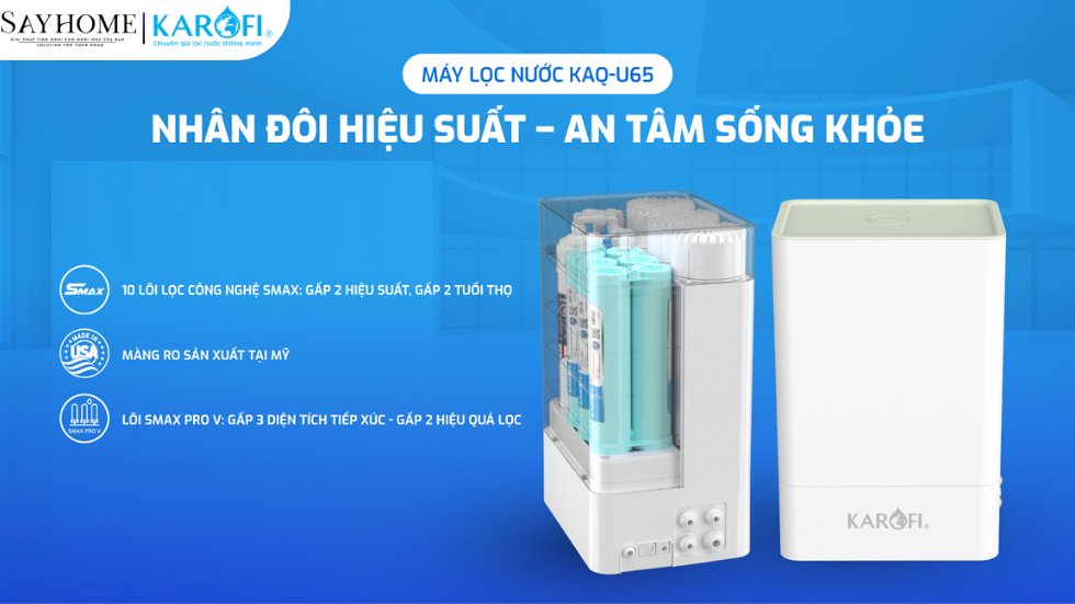 Máy lọc nước để gầm, để bàn có tủ 10 lõi lọc KAROFI KAQ-U65 - NEW 2025 tại thành phố Hồ Chí Minh