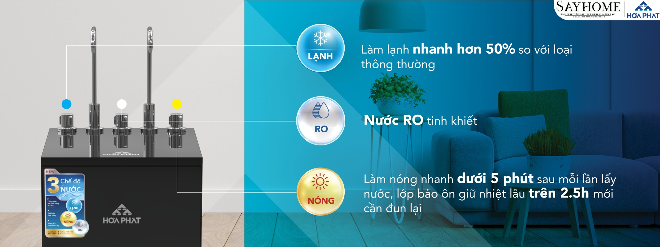 MÁY LỌC NƯỚC TỦ ĐỨNG VỚI 10 LÕI LỌC RO HÒA PHÁT HWBS2B1021 sayhome