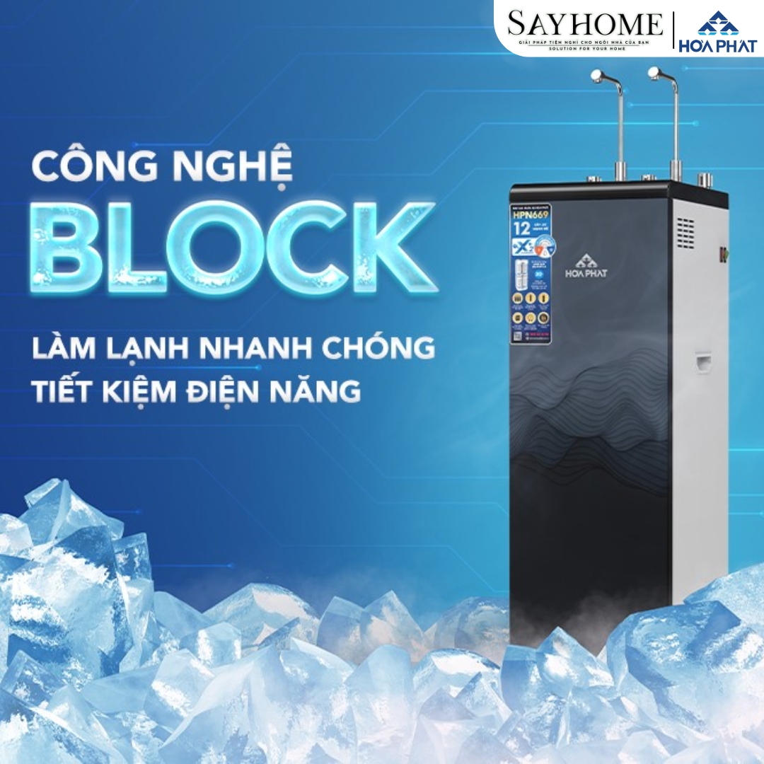 Máy lọc nước RO nóng lạnh tủ đứng Hòa Phát với 12 lõi lọc HPN669 SAYHOME